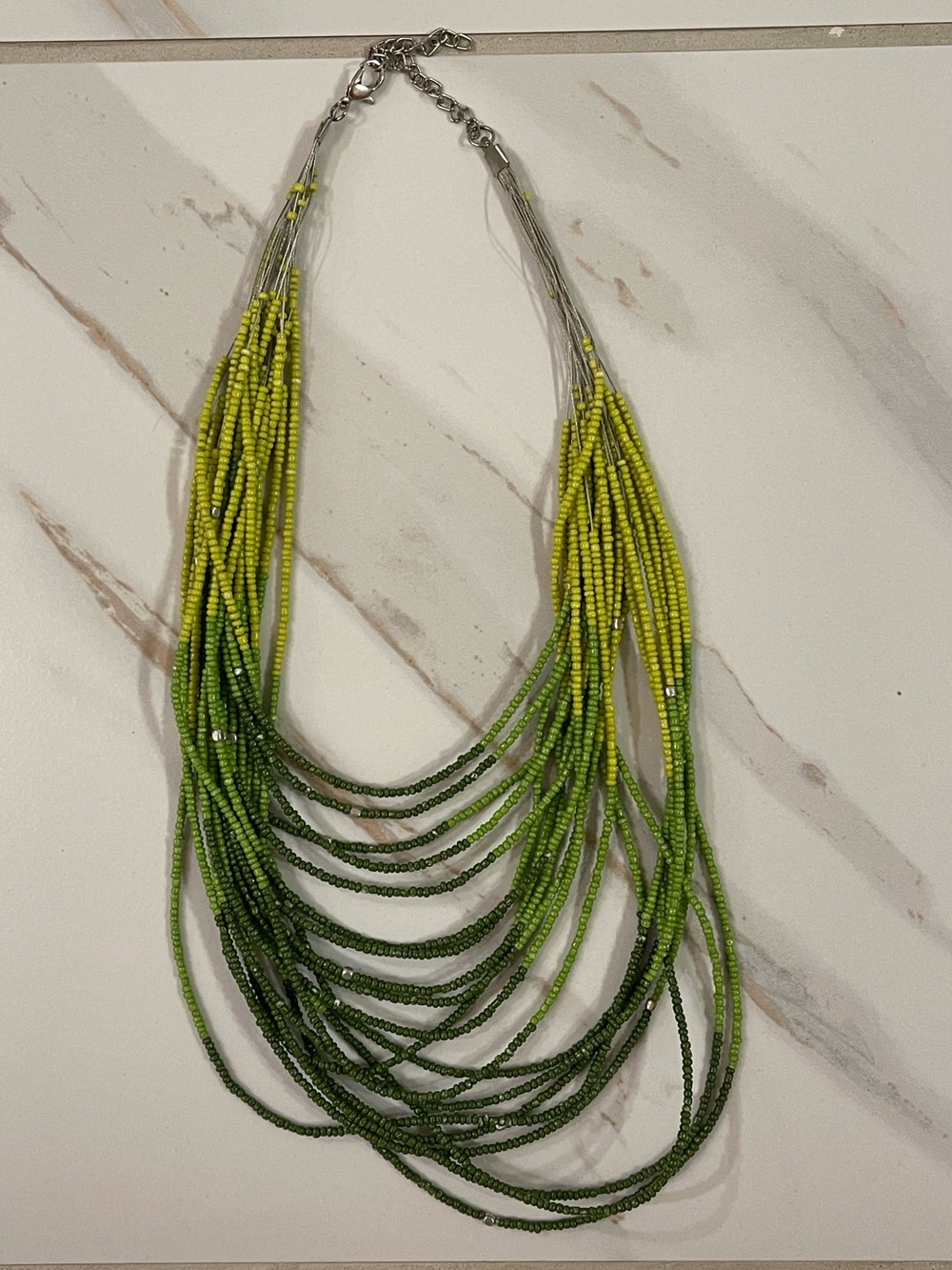 Boho waterfall bead necklace strands shades of green festival concert summer!